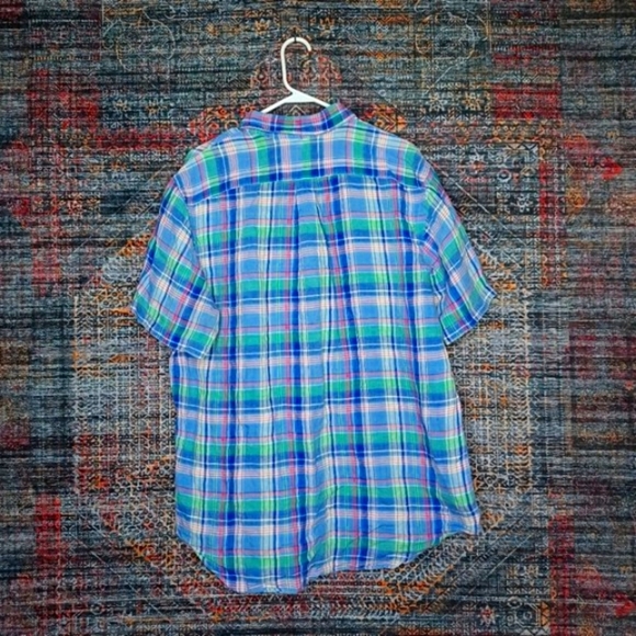 Ralph Lauren mens colorful plaid 100% linen button front shirt XL EUC - Picture 2 of 5